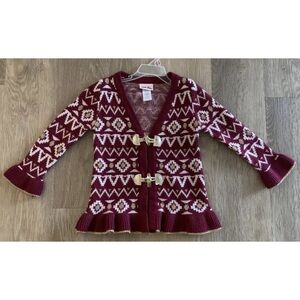 Little Lass Girl’s Size 4T Burgundy & White Patterned Sweater With Gold Clasps